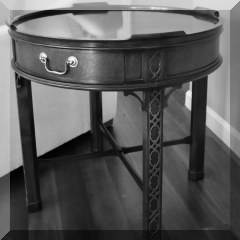 F04. Baker Furniture Chippendale Style flame mahogany round side table. 25”h x 26”w - $295